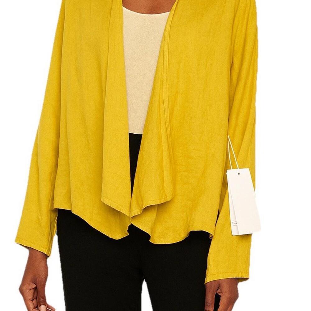 Bellambra Women’s Small Yellow Linen Draped Jacket Open Front Lightweight NWT